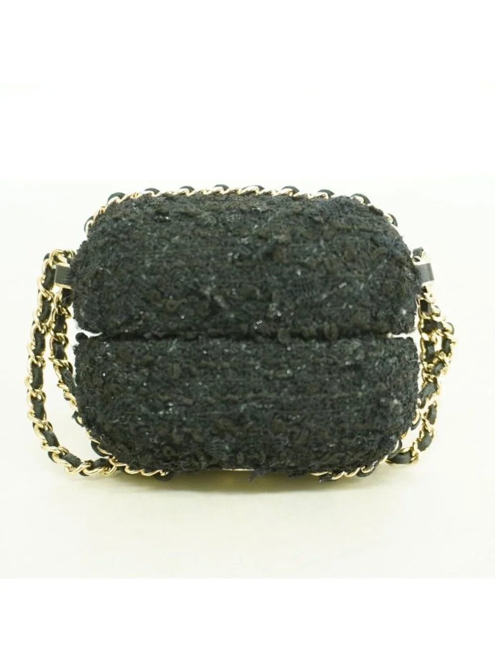 Chanel Airpods Case Tweed Black Champagne Gold Shoulder Bag